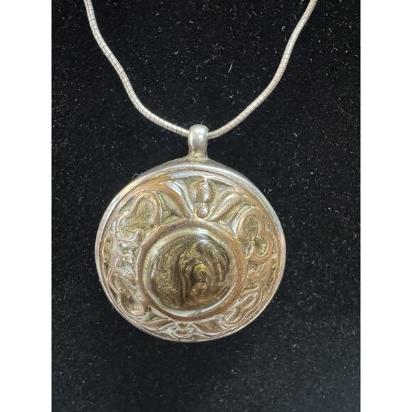 VTG Bronze & Silver Swirl Medallion Pendant on Silver Serpentine Chain Amulet - Picture 2 of 5